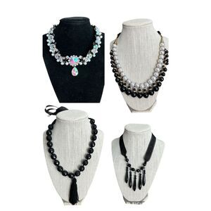Lot 4 Statement Necklaces Crystal Pearl Black Beaded Tassel Fashion Jewelry